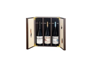 CONFEZIONE REGALO - ELEGANTE COFANETTO IN LEGNO con PREZIOSI ACCESSORI PER SOMMELIER E COLLEZIONE vini Biologici Siciliani