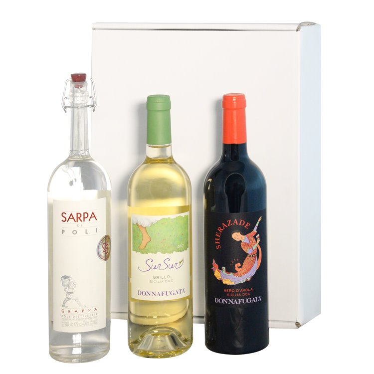 Confezione Regalo - I vini di Donnafugata e la Grappa Sarpa di Jacopo Poli Confezione Regalo - I vini di Donnafugata e la Grappa Sarpa di Jacopo Poli