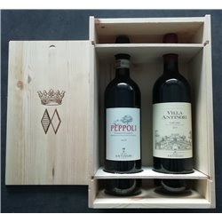CONFEZIONE REGALO: Cassetta in Legno con 1 BOTTIGLIA Villa Antinori  Rosso - 1 Bottiglia Chianti Classico Peppoli  Antinori