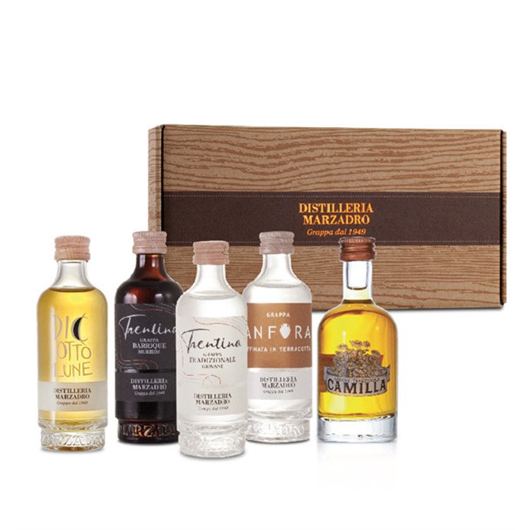 Confezione regalo"Set degustazione Mignon Marzadro" 5bt x 5 cl Confezione regalo"Set degustazione Mignon Marzadro" 5bt x 5 cl