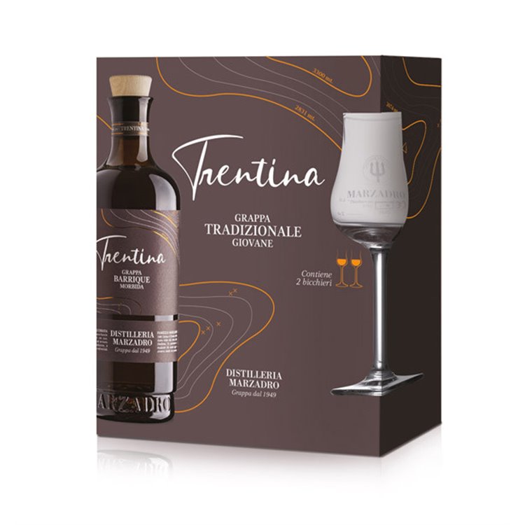 Confezione regalo -La Trentina Morbida (50 cl.) + 2 bicchieri Tulipe - Marzadro Confezione regalo -La Trentina Morbida (50 cl.) + 2 bicchieri Tulipe - Marzadro
