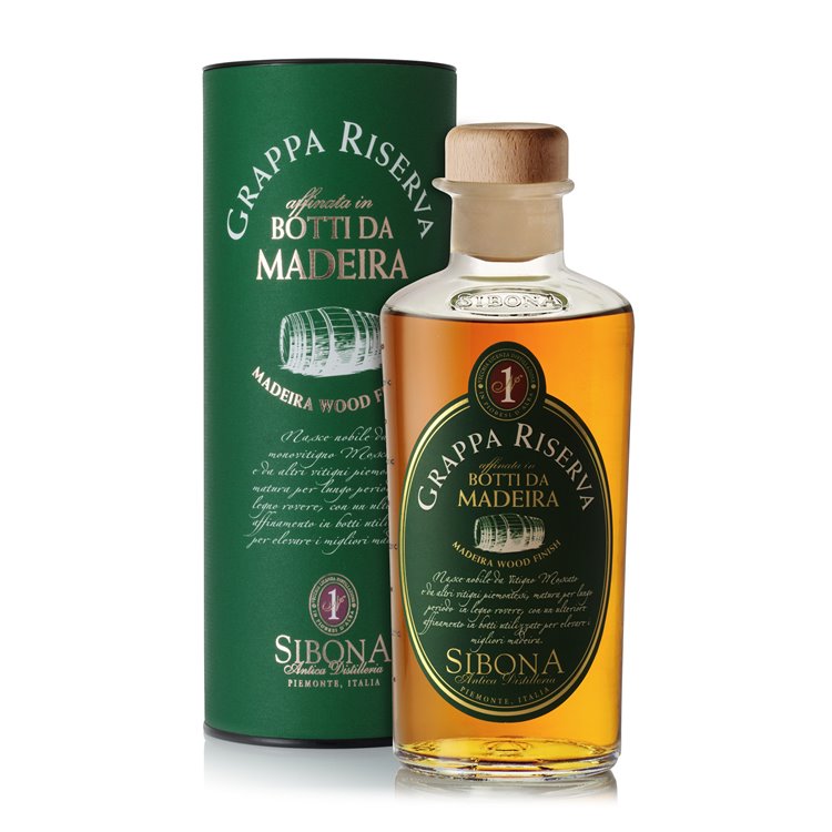 Grappa Riserva in Madeira-Fässern gereift - Distilleria Sibona 0,5 l. Grappa Riserva in Madeira-Fässern gereift - Distilleria Sibona 0,5 l.