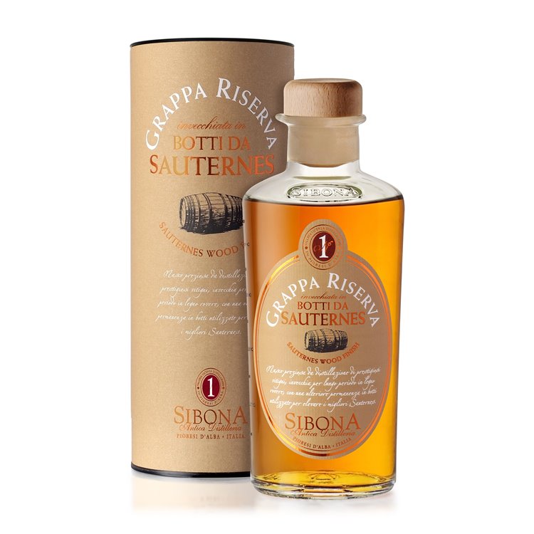 Grappa Riserva aged in barrels from Sauternes - Distilleria Sibona 0.5 l. Grappa Riserva aged in barrels from Sauternes - Distilleria Sibona 0.5 l.