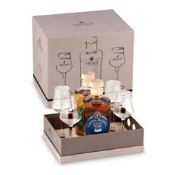 Distilleria Sibona - Box Vassoio 1 bt. Grappa Botti da Rum e 1bt Grappa Botti da Madeira con 4 bicchieri (2x50cl)