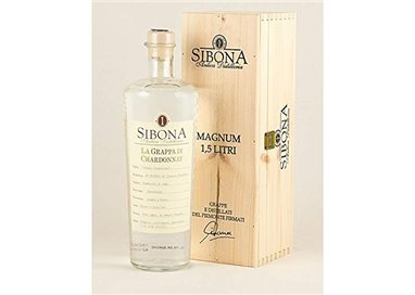 Distilleria Sibona - Confezione regalo Grappa di Chardonnay MAGNUM con astuccio in legno 1,5 lt