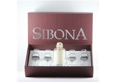 Distilleria Sibona - Confezione regalo Poker 1 bt. 50cl Grappa di Moscato e 4 bicchieri degustazione