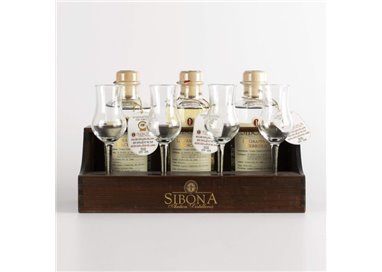 Distilleria Sibona -Sibona Old Tavern Set 3 Grappa Graduate Sibona (3x50cl) with 4 glasses
