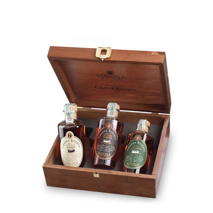 Distilleria Sibona - Porto, Sherry, Madeira Reserve Grappa Caskets (3x50cl) Distilleria Sibona - Porto, Sherry, Madeira Reserve Grappa Caskets (3x50cl)