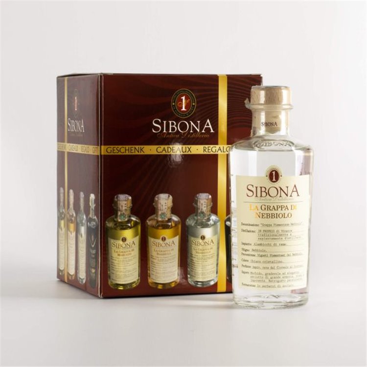 Distilleria Sibona - Confezione Regalo degustazione Grappe Monovitigno Moscato, Barbera, Nebbiolo, Amaro Sibona (4x50cl) Distilleria Sibona - Confezione Regalo degustazione Grappe Monovitigno Moscato, Barbera, Nebbiolo, Amaro Sibona (4x50cl)