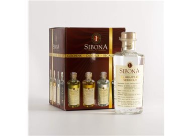 Distilleria Sibona - Confezione Regalo degustazione Grappe Monovitigno Moscato, Barbera, Nebbiolo, Amaro Sibona (4x50cl)
