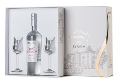 Bertagnolli - Grappino Premium Bianco case with 2 goblets (38% Vol. - 0.70 Lt)