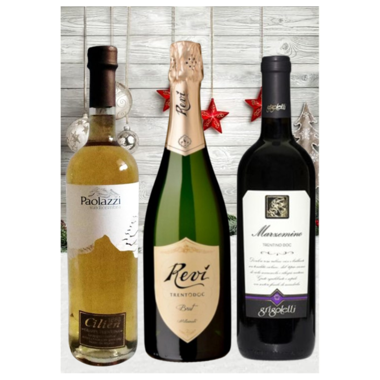 Elegante Confezione Regalo con eccellenze del Trentino - 3 Bottiglie Elegante Confezione Regalo con eccellenze del Trentino - 3 Bottiglie